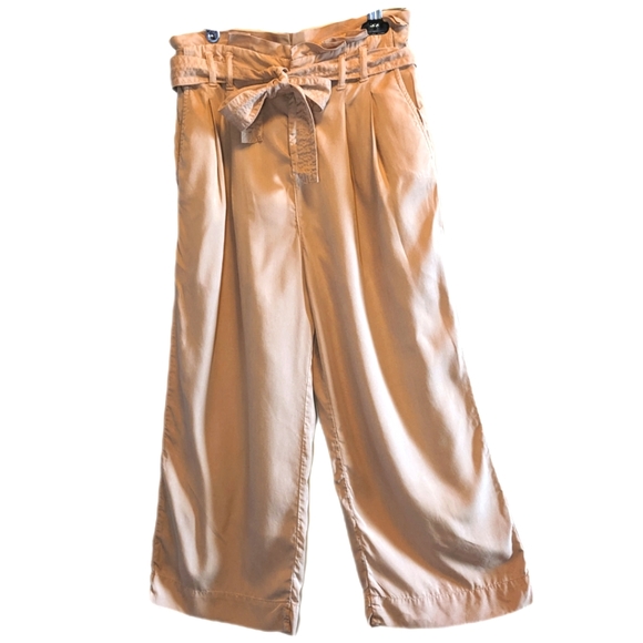 Zara Light Pink Paper Bag Wide Leg Crop Pants - Picture 1 of 7